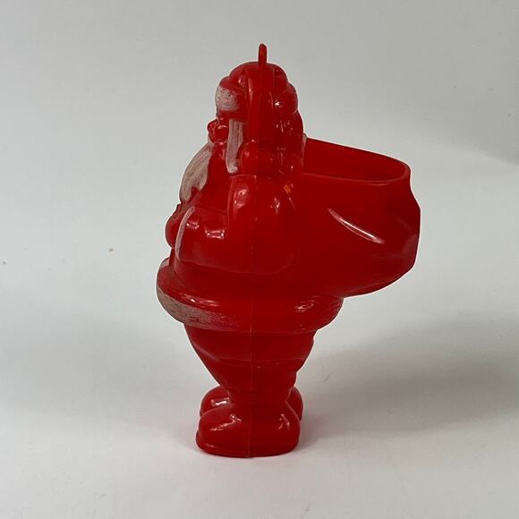 Vintage 50's Rosbro Red and White Plastic Santa Sack Open Candy Container 4.5"" - Picture 2 of 7